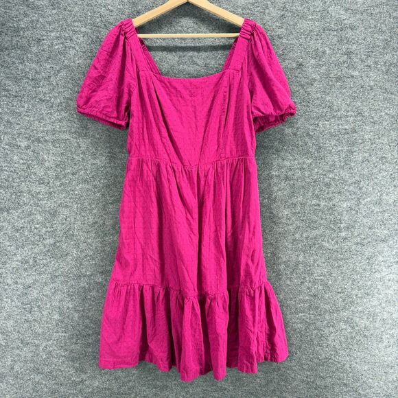 Draper James Dress Women L Large Pink Shift Midi Square Neck Short Sleeve Cotton - Picture 1 of 8